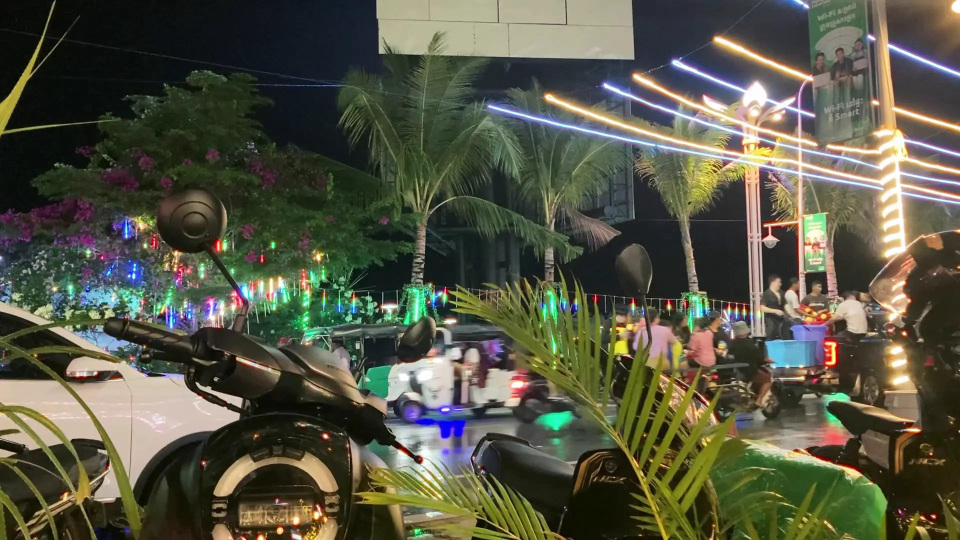 Terrasse du Yasmine Café pendant le nouvel an, Sihanoukville, Cambodge.